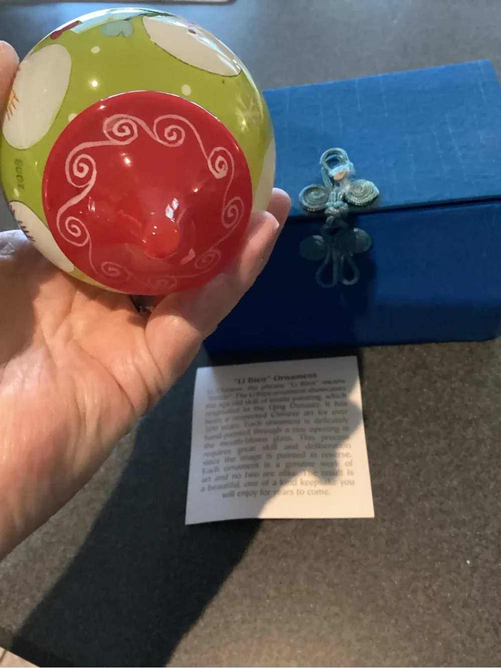 Pier 1 Green and Red Snowman Glass Ornament